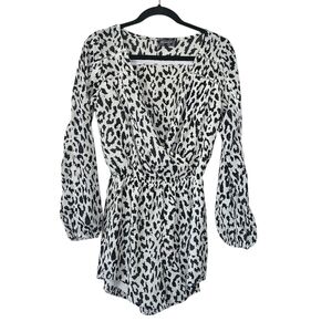 4Sienna Animal Print Vneck Long Sleeve Elasric Waist Romper Size S